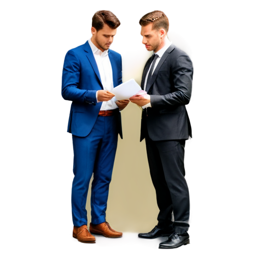 Two men in suits are studying documents and discussing - icon | sticker