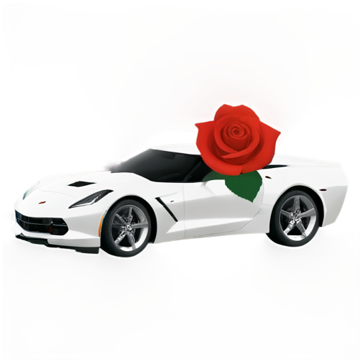 White corvette stingray with a red rose with stem (very aesthetic and sleek) painted on the side - icon | sticker