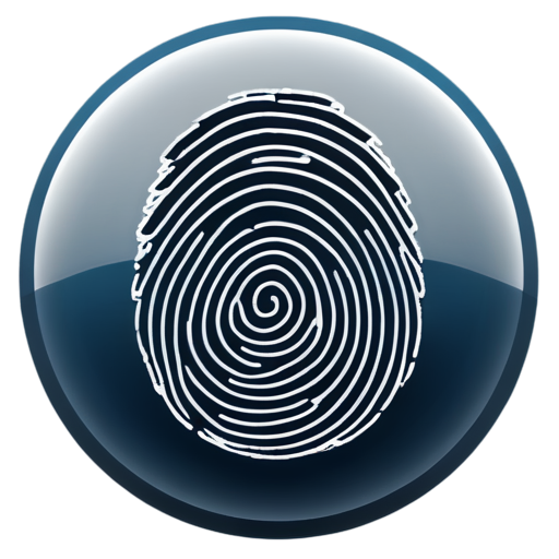 Fingerprint round logo without lettering, flat style, solid blue color, white background - icon | sticker