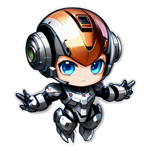 guchen, mech, mechanical, chibi, reflection, metal - icon | sticker