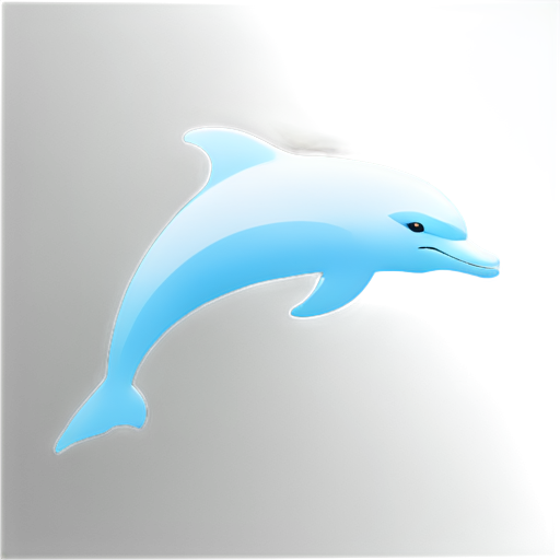 Create a modern and sleek dolphin icon with smooth curves, elegant lines, and a minimalist design. The dolphin should have a dynamic, graceful pose, with a slight wave or splash element to emphasize its aquatic nature. Use a color palette of cool blues and teals, and ensure the dolphin has a polished, glossy finish to convey a sense of beauty and sophistication. - icon | sticker