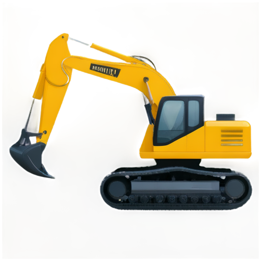 flat, monochrome, mimimum elements, minimalistic icon for Company for rental of construction equipment. Main component is excavator, side view - icon | sticker