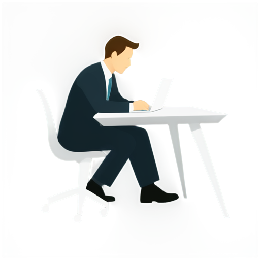 man in office style above the table with computer - icon | sticker