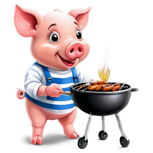 A cute little pig eating barbecue - icon | sticker