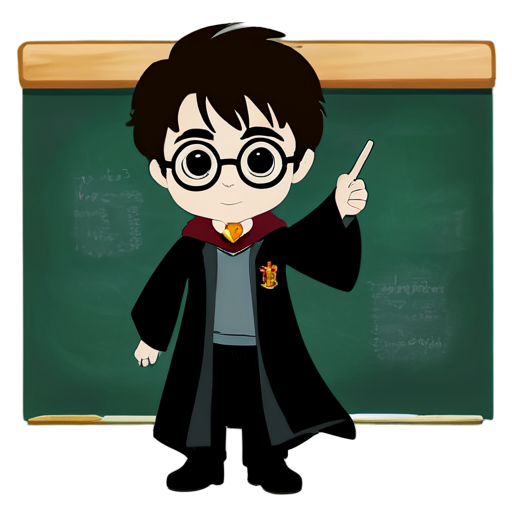 Harry Potter near the school blackboard showing super - icon | sticker