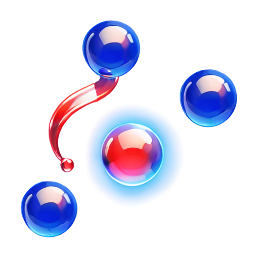 Flat blue background. On foreground two balls splash each other. One ball dark blue. Second ball red. Under each ball lay trail - icon | sticker