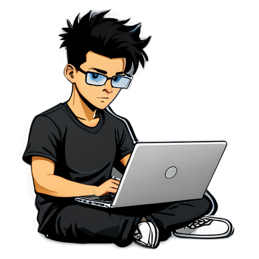 Cyberpunk young man with laptop - icon | sticker