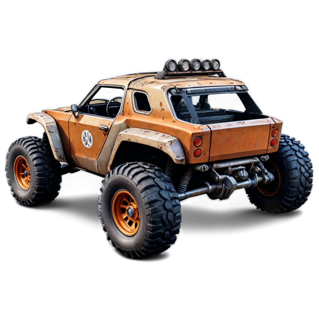 futuristic off-road hotrod, post-apocalyptic setting, rugged terrain, Intricate, Highly detailed, - icon | sticker