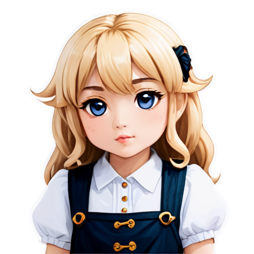 Anime, girl, looks like a dwarf, tiny, slim, young, pretty. curly blond hair, not a standard angle - icon | sticker