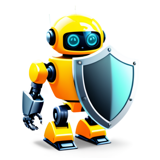 Cute little Robot with a shield. Logo for software that automates mundane tasks - icon | sticker