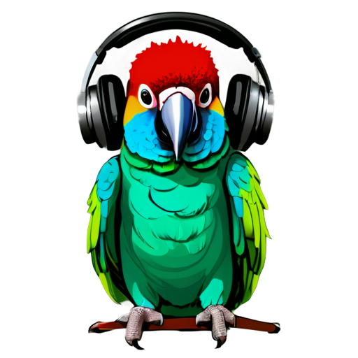 a parrot wearing a headphone for learning new language - icon | sticker