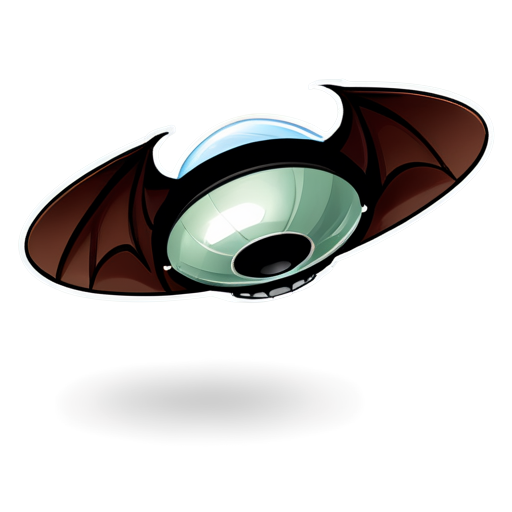 A bat in a flying saucer passing over a football field in cartoon style - icon | sticker