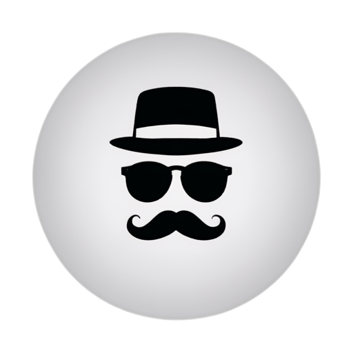 White background, black figures, hat, mustache, black glasses. The whole figure is in a gray circle. Under the icon is the text "Молчание Усов" - icon | sticker