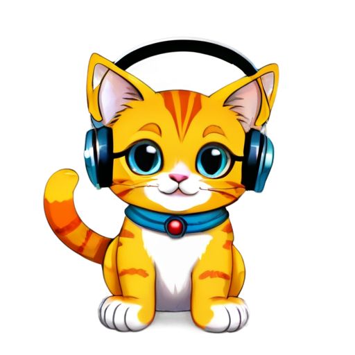 rainbow cat with headphones and phone - icon | sticker