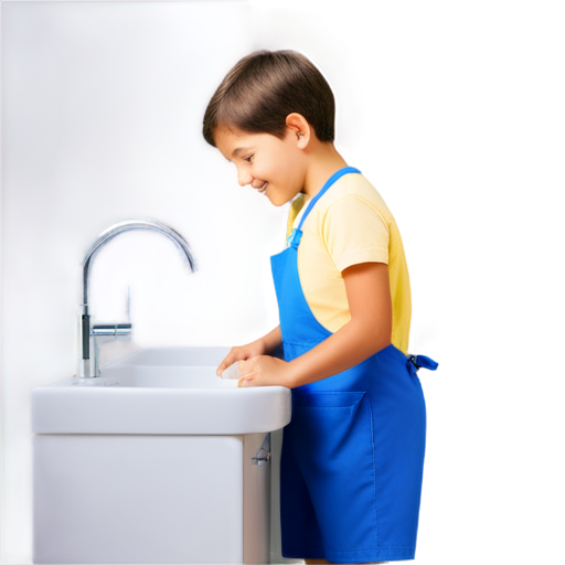 A 10-year-old European boy washes a plate at the sink, behind him you can see an apartment with light-colored walls and a smiling mother. - icon | sticker