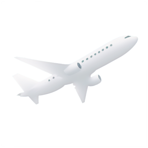 An icon of a plane with motion lines behind it, indicating fast movement. The plane is sleek and modern, colored in a metallic silver. - icon | sticker