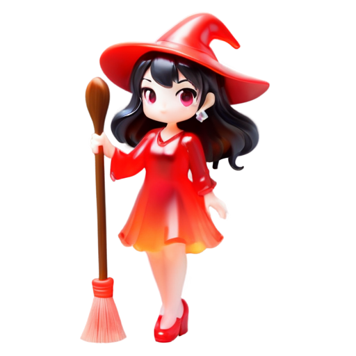 beautiful evil witch in a red dress with a broom - icon | sticker