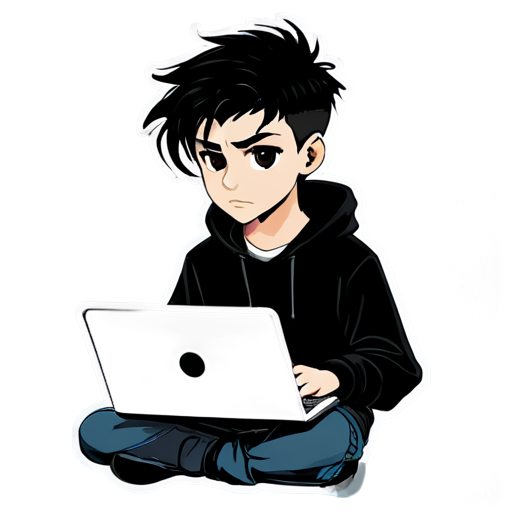 Cyberpunk young man with laptop - icon | sticker