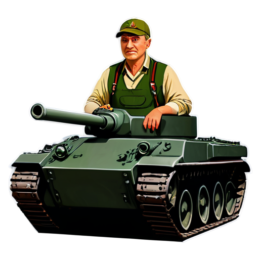 a Russian collective farmer on a Soviet tank cartoon icon for the youtube channel with the caption TaHkucT_TpakTopucT - icon | sticker