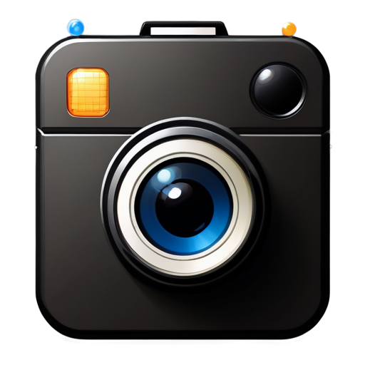 Create a minimalist vector icon of a camera. The camera should have a sleek and modern design with clean, simple lines. Instead of the usual flash, the camera emits several small water droplets from the flash area, giving the appearance of water or liquid splashing out. The droplets should be stylized and smoothly rounded to fit within the overall clean aesthetic. The icon should maintain simplicity while emphasizing the creative substitution of droplets for the traditional flash. - icon | sticker