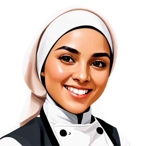 vector 2D close up woman chef with hijab and smiling for logo resto - icon | sticker