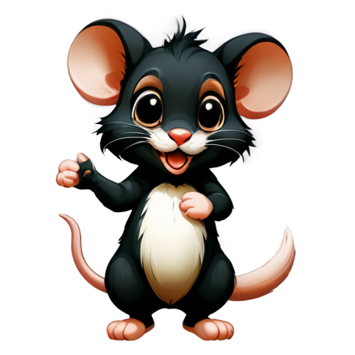Fluffy, smile, tail, ears, rat, anthropomorphism, femininity, greeting, liveliness, cheerful look, hand gesture, friendliness, playfulness, individuality, cute look, paws, eyes, magic, invitation, character, animalistic, mobility, liveliness. - icon | sticker
