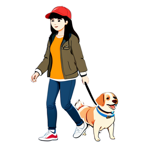 Korean style Cute Icon Dog walking with sitter cartoon style - icon | sticker