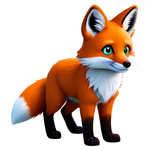 A cute furry character resembling a fox. It has vibrant orange fur with darker gradient tips on its ears and tail. The character has heterochromia, with one eye being green and the other blue. There are two white spots on its face, and it has a small smile showing a bit of teeth. The cheeks and chest are covered in white fur. The character is holding an orange carrot. - icon | sticker