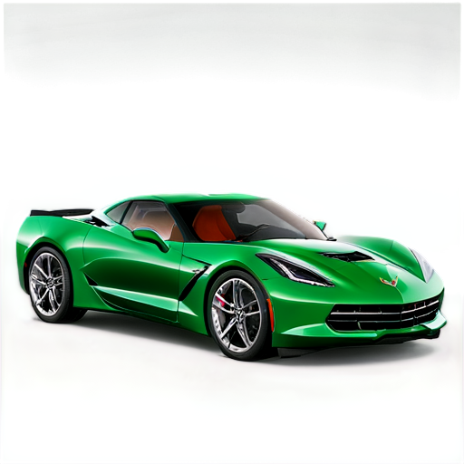 Ultra-realistic, high-resolution photograph capturing a side-angle view of a 2024 Corvette Stingray with both doors and hood visible. The car features a faded grass green base color (#9eb89a) adorned with an elegant red rose painting that spans from the hood across to the side, showcasing a long, curved stem and cascading petals. The vehicle is parked inside a clean, well-lit garage with polished floors and organized surroundings, allowing the intricate details and vibrant colors of the car's paintwork to stand out prominently - icon | sticker