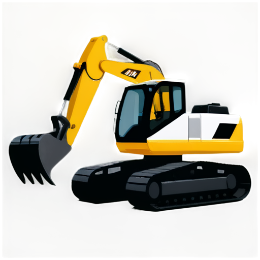 excavator, side view, flat, minimalistic, black and white, separated elements - icon | sticker