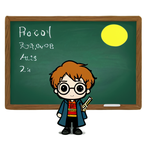 Harry Potter near the school blackboard showing super - icon | sticker