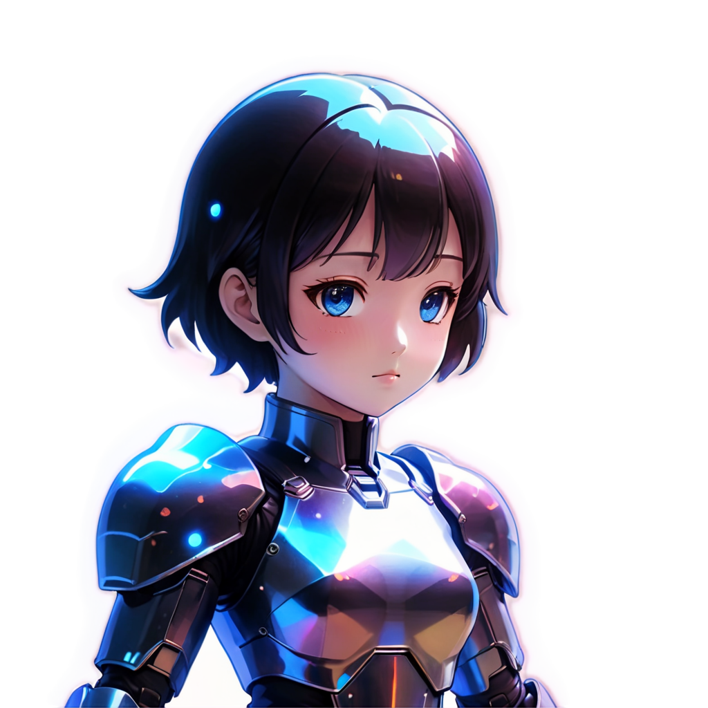 A silhouette of a calm giant woman's face, wearing nebula armor, is suspended in the air against a backdrop filled with nebula, all depicted in a 2d manga anime style. - icon | sticker