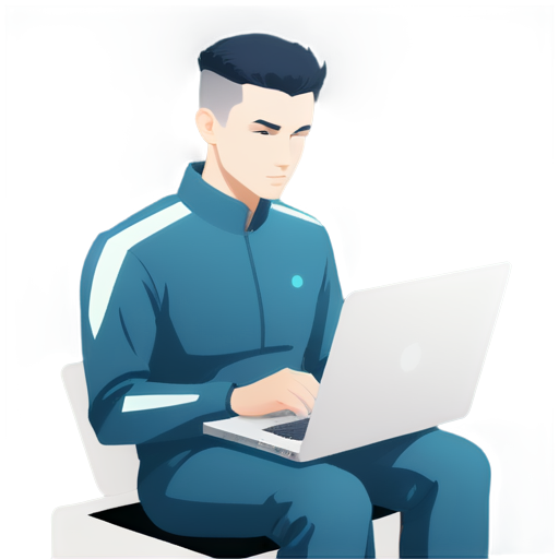 Cyberpunk young man with laptop - icon | sticker