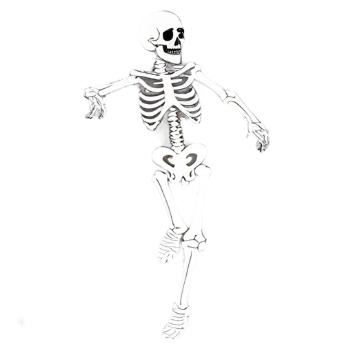 The photo shows a dancing man. All the clothes flew off his torso, then the skin flew off, and finally all the muscles and organs flew off in different directions, there were still clothes on his legs, this is a man dancing, this is a dancing skeleton - icon | sticker