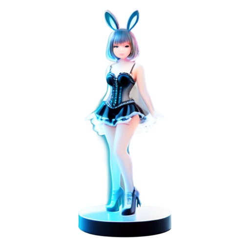 Sexy female figure in a revealing bunny costume, standing on a base with one leg raised, wearing a lacy corset, a fluffy tail, and high-heel thigh-high boots - icon | sticker