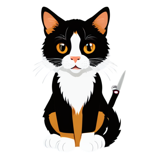 cat hairdresser with scissors and a comb in his paws, colored, flat design - icon | sticker