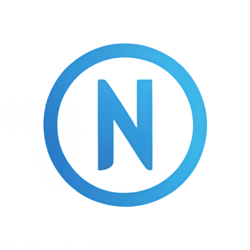 A stylized icon of a N logo: A minimalist design featuring the letter 'N' in bold, bright blue lines, with geometric shapes and curves blended together to create a modern, futuristic look. The 'N' is centered within a circular frame, with subtle gradient effects giving it depth and dimensionality - icon | sticker