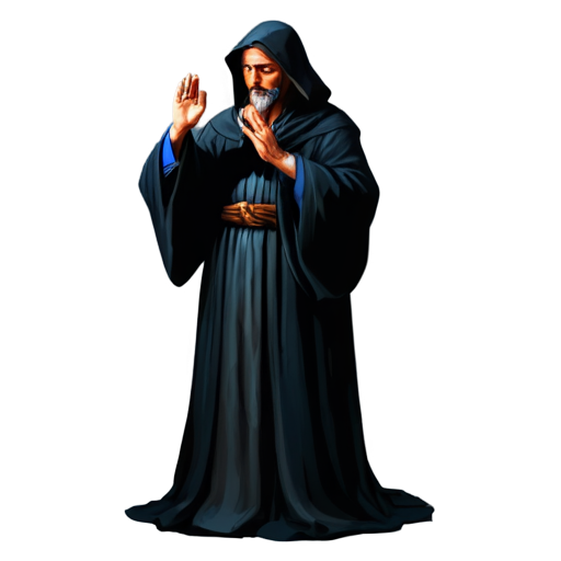 animated Ancient mage praying in dark robes - icon | sticker