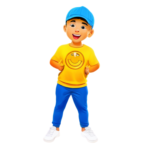 Create a cartoon-style coin character with arms and legs, smiling cheerfully. The coin should have a shiny, golden appearance, and its facial expression should be friendly and inviting. The character should convey a sense of joy and fun, with a playful pose that showcases its limbs. The background should be colorful and playful to accentuate the cheerful vibe of the coin - icon | sticker