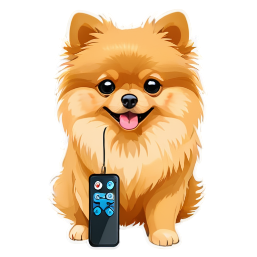 pomeranian dog holding TV remote - icon | sticker