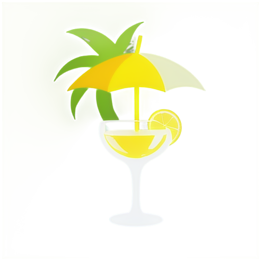 bee under a beach umbrella with a cocktail glass with a straw on the background of a palm tree - icon | sticker