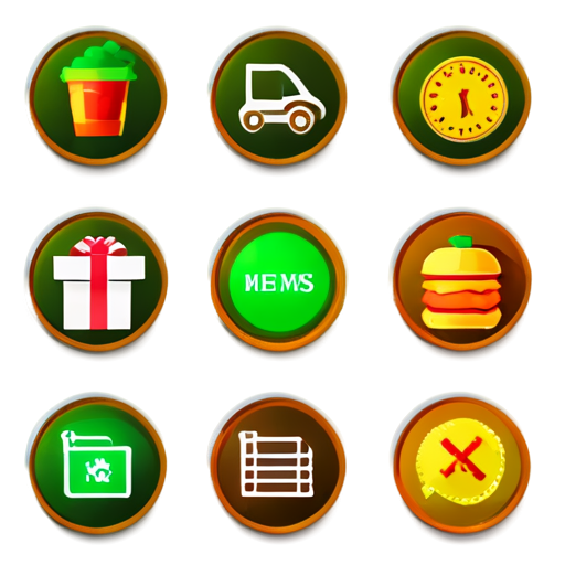 Create 10 icons, for a food delivery app: cart, menu, search, order, profile, settings, payment, delivery, reviews, promotions. - icon | sticker