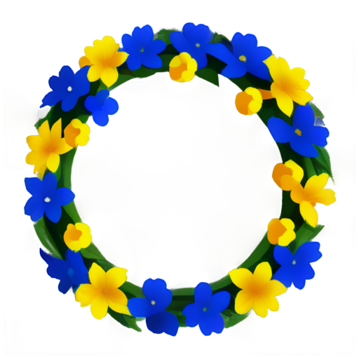 wreath of blue-yellow flowers, figurine style - icon | sticker