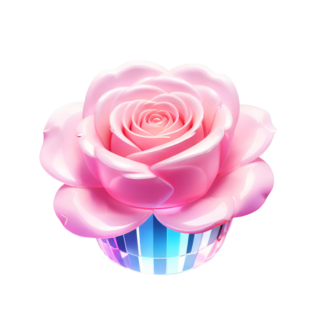 A pink rose, in the style of anime aesthetic, made of crystals, love and romance, kawaii aesthetic - icon | sticker