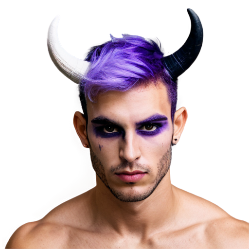 The head of a guy with purple skin, the guy has horns and a large black birthmark on the right side of his face (Cute drawing) - icon | sticker