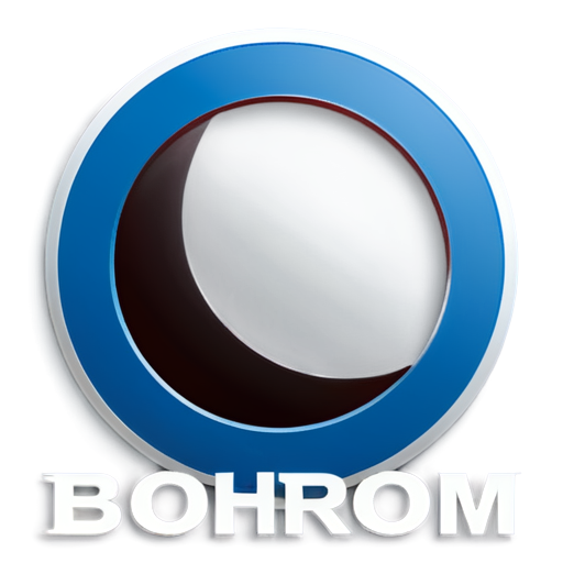 BOHROM, The design should feature a modern, stylized truck inside a semi-circle on the left. The truck should be facing to the right, symbolizing forward motion. Next to the icon, include the company name 'BOHROM' in bold, angular uppercase letters. Below the company name, add the word 'STĚHOVANI' in a smaller, italicized font, aligned with a thin horizontal line that ends in a forward-pointing arrow. The color scheme should be dark blue or black with a contrasting light accent color. The style should be clean, modern, and convey reliability and efficiency - icon | sticker