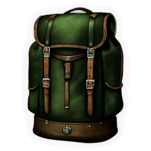 medieval backpack with green arrow coming out of it - icon | sticker