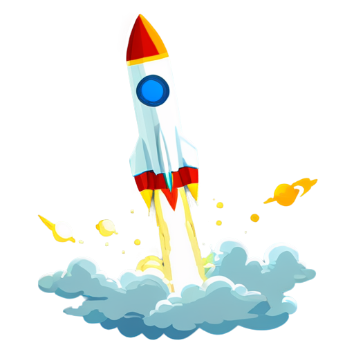 marketing agency START. The logo depicts a rocket flying in space, with meteorites and planets flying nearby. Everything is hazy. the smoke from the rocket is very clear - icon | sticker