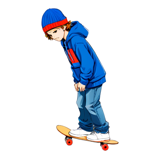 not tall street boy on the skateboard blue very wide-leg jeans red beanie hat oversized hoodie - icon | sticker