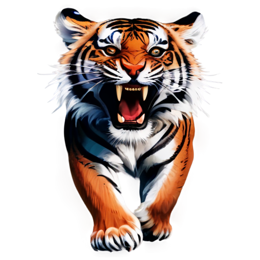 Cute crazy tiger aggressive, black background tone with orange (red) elements - icon | sticker